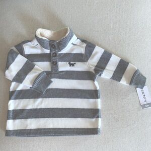 Carter’s Velour Fleece Button Neck Striped Long Sleeve Shirt 6 Month